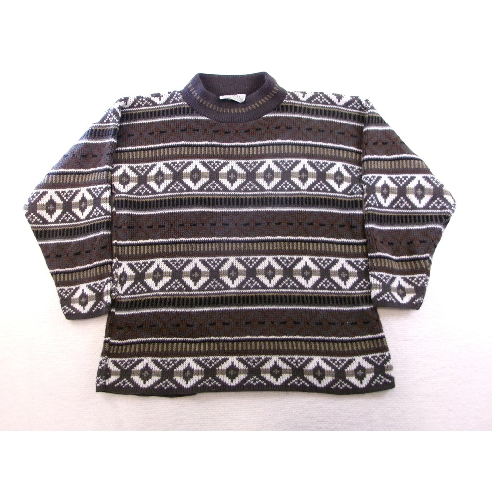 Croquet Club Knit‎ Sweater Women M Brown Geometric Fair Isle Vintage